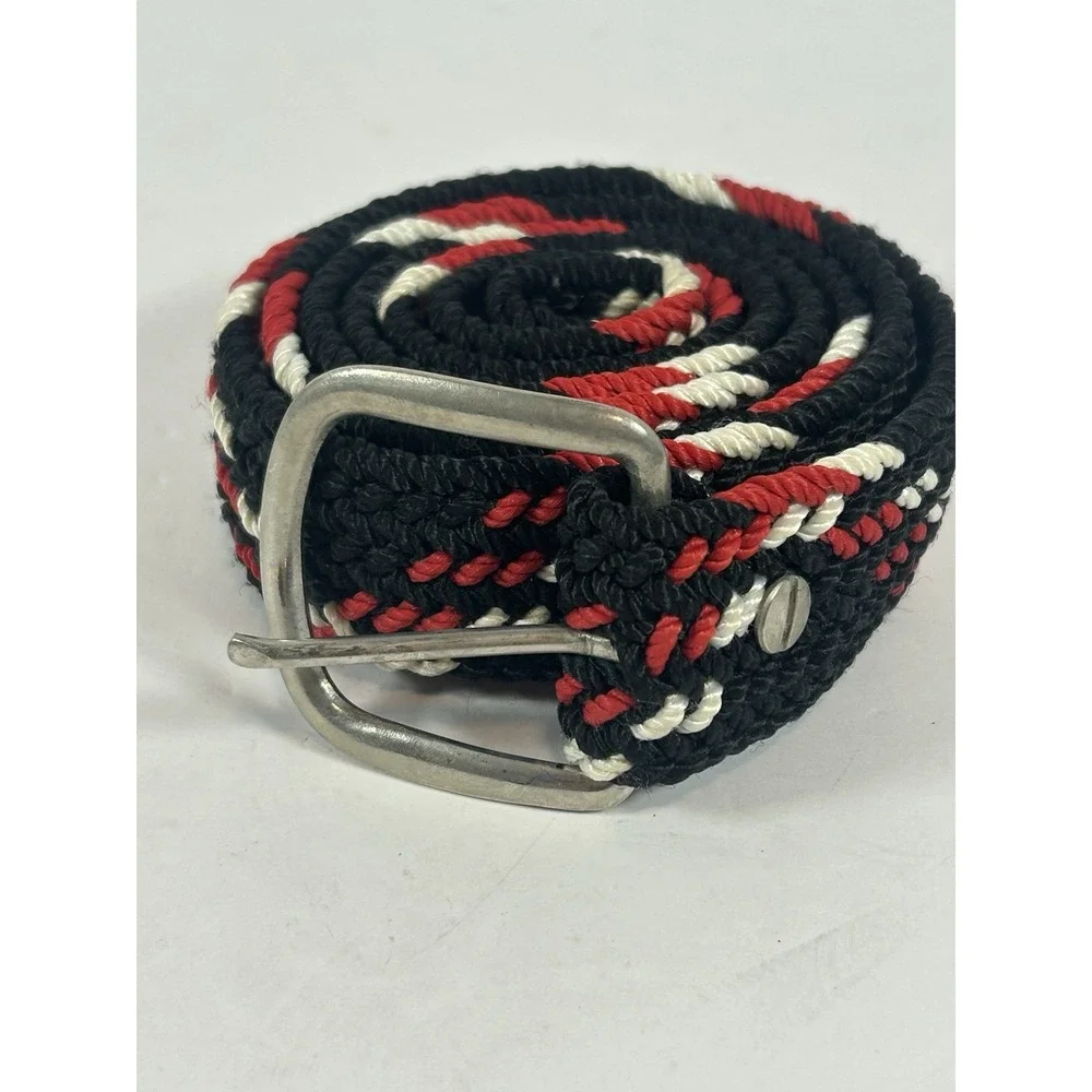 Vintage Western Corded Belt Red Black White Woven Stretch Rope Belt 48